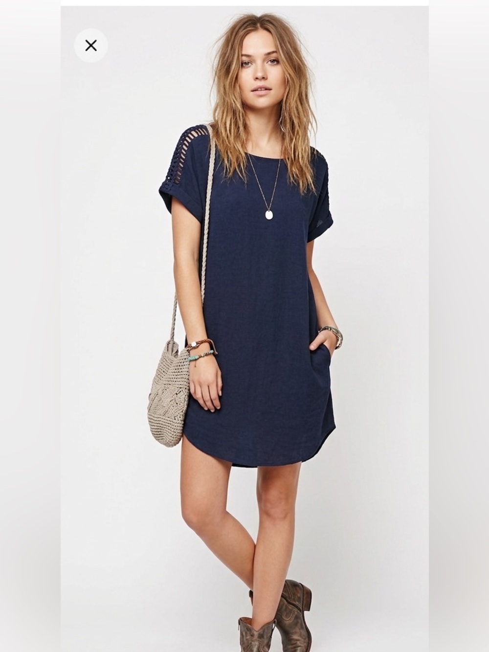 Gentle Fawn Navy Blue Braided Shoulder Slip Dress Size Small Coastal